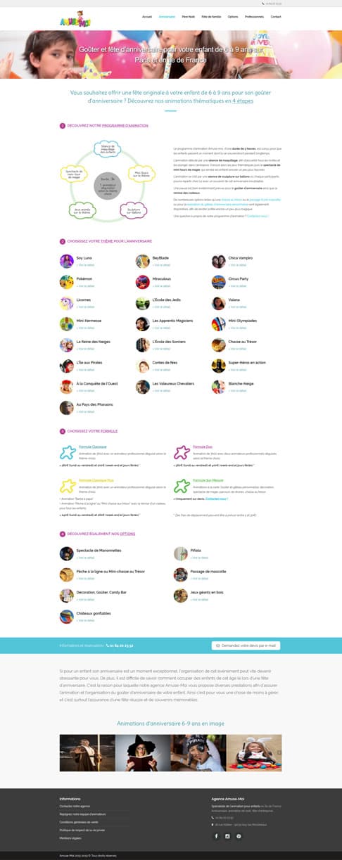 Page dédiée aux animations d'anniversaire pour les enfants de 3 à 9 ans screenshot amuse-moi