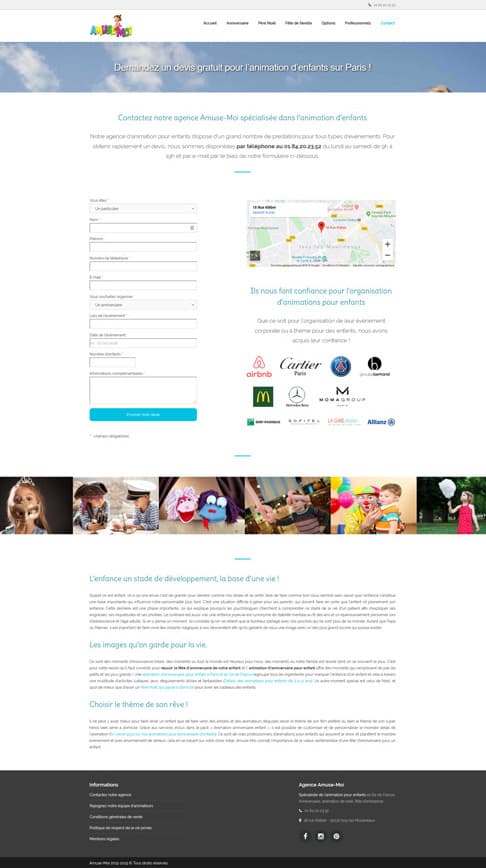 Page de contact, de demande de devis et d'informations à propos d'AmuseMoi screenshot amuse-moi