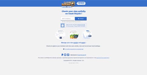 Accueil du site CheckMyClan pour Clash Royale screenshot cmc