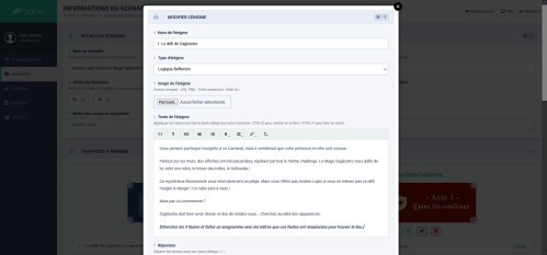Espace d'administration - Fiche de l'énigme screenshot lupin