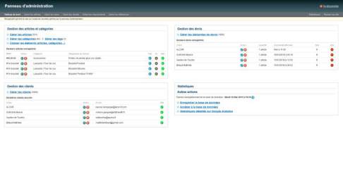 Accueil de l'espace d'administration screenshot objets-pubart