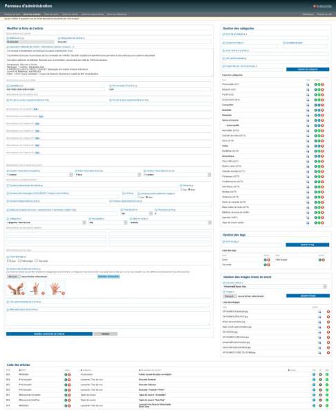 Gestion des fiches produits et catégories screenshot objets-pubart