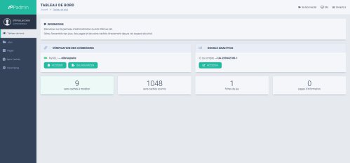 Accueil de l'espace d'administration screenshot olibrius