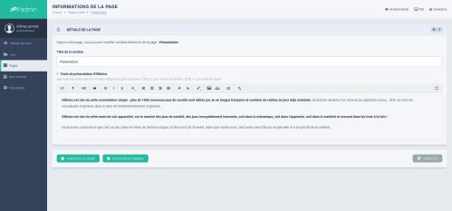 Espace d'administration - Gestion des pages du site screenshot olibrius
