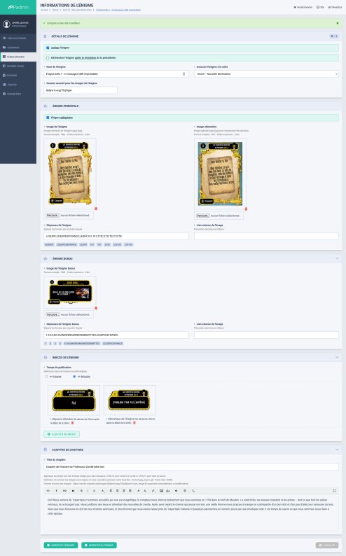 Espace d'administration - Fiche d'une énigme screenshot zwolle